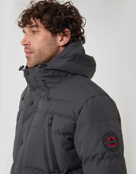 Threadbare Showerproof Hooded Puffer Coat with Borg Lined Hood in Slate Grey - close up