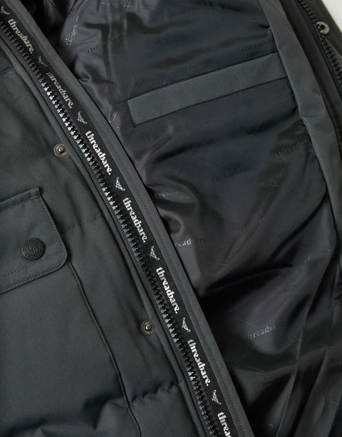 Threadbare Showerproof Hooded Puffer Coat with Borg Lined Hood in Slate Grey - inside detail