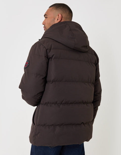 Threadbare Showerproof Hooded Puffer Coat with Borg Lined Hood in Chocolate Brown - back view