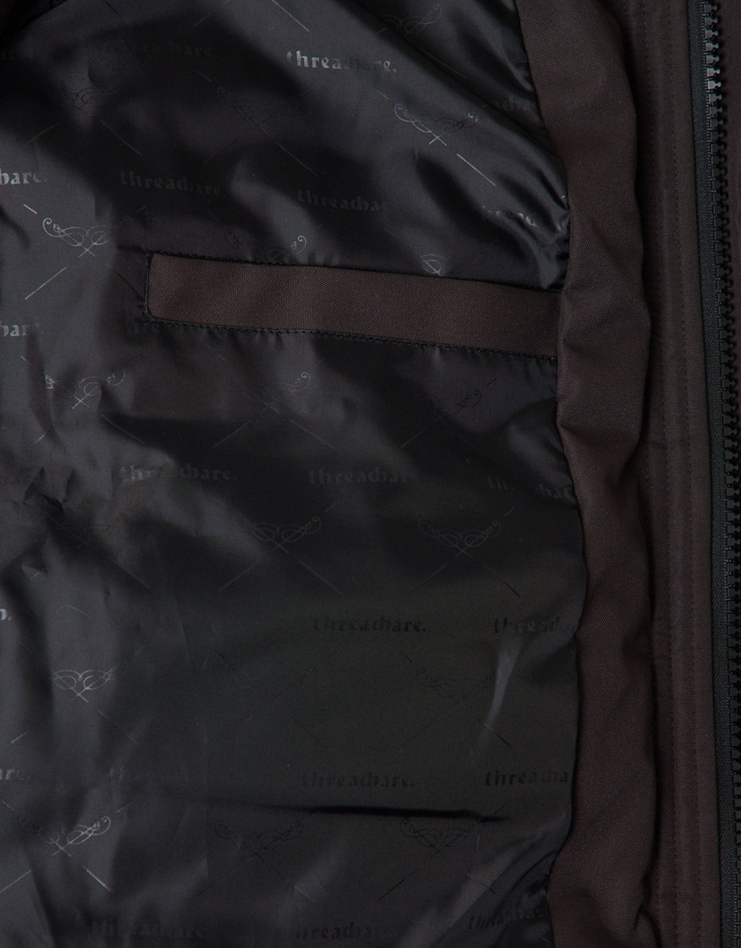 Threadbare Showerproof Hooded Puffer Coat with Borg Lined Hood in Chocolate Brown - inside
