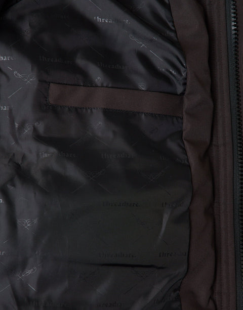 Threadbare Showerproof Hooded Puffer Coat with Borg Lined Hood in Chocolate Brown - inside