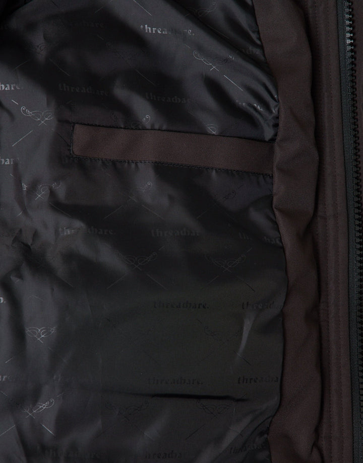Threadbare Showerproof Hooded Puffer Coat with Borg Lined Hood in Chocolate Brown - inside