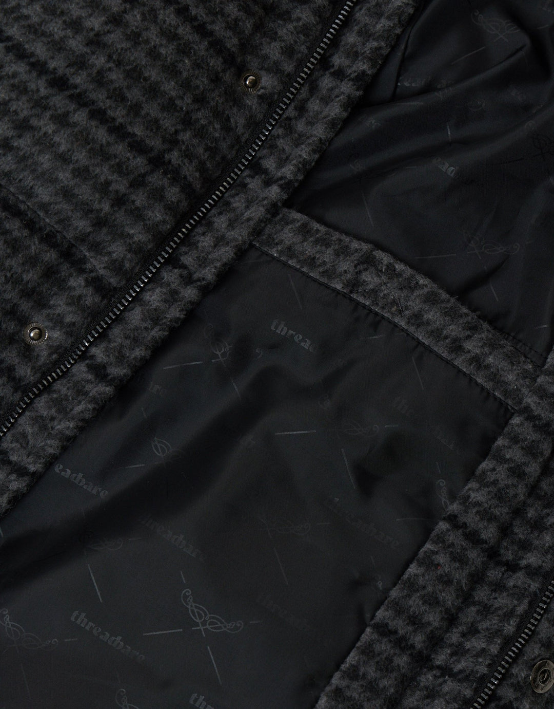 Funnel Neck Puffer Coat in Charcoal Check