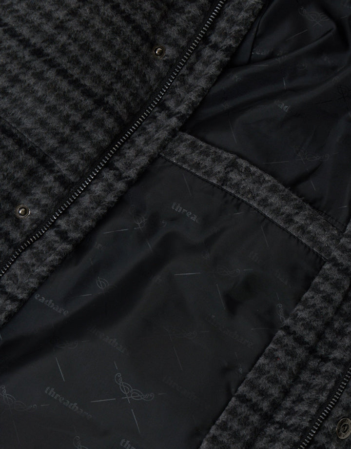 Funnel Neck Puffer Coat in Charcoal Check