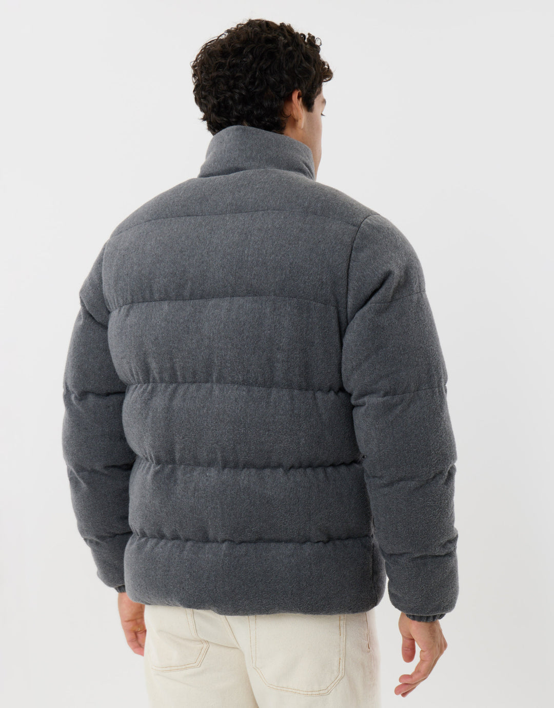 Brushed Funnel Neck Puffer Coat in Charcoal