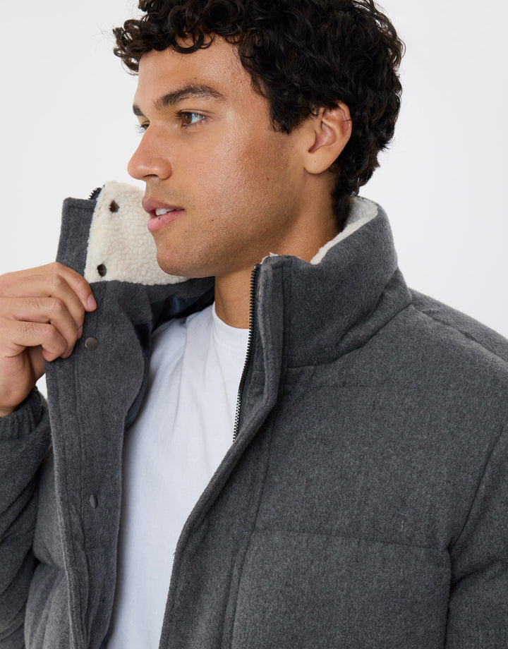 Brushed Funnel Neck Puffer Coat in Charcoal