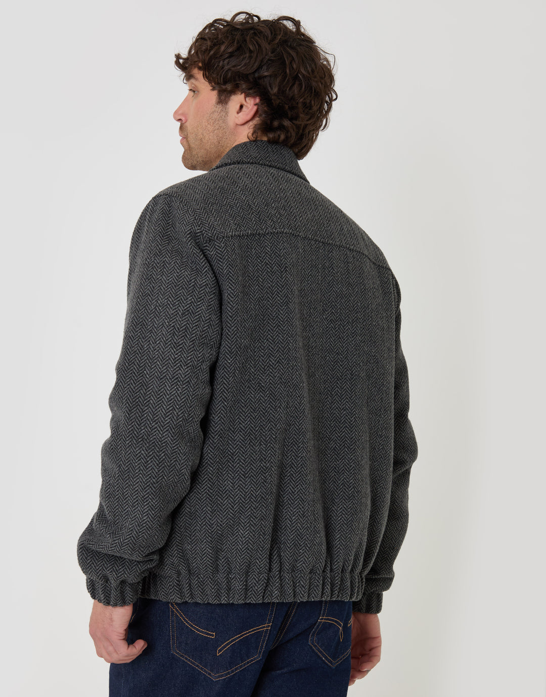 Threadbare Herringbone Faux Wool Collared Jacket in Slate Grey - back view
