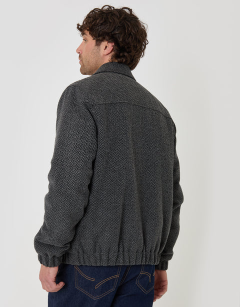 Threadbare Herringbone Faux Wool Collared Jacket in Slate Grey - back view