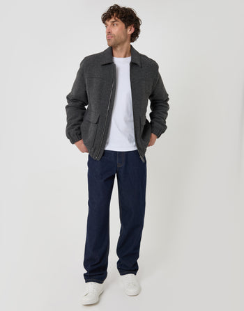 Threadbare Herringbone Faux Wool Collared Jacket in Slate Grey - full body