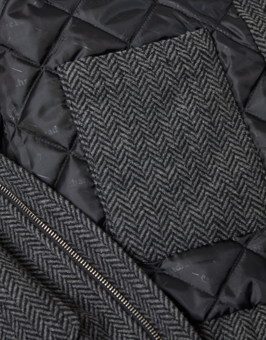 Threadbare Herringbone Faux Wool Collared Jacket in Slate Grey - detail
