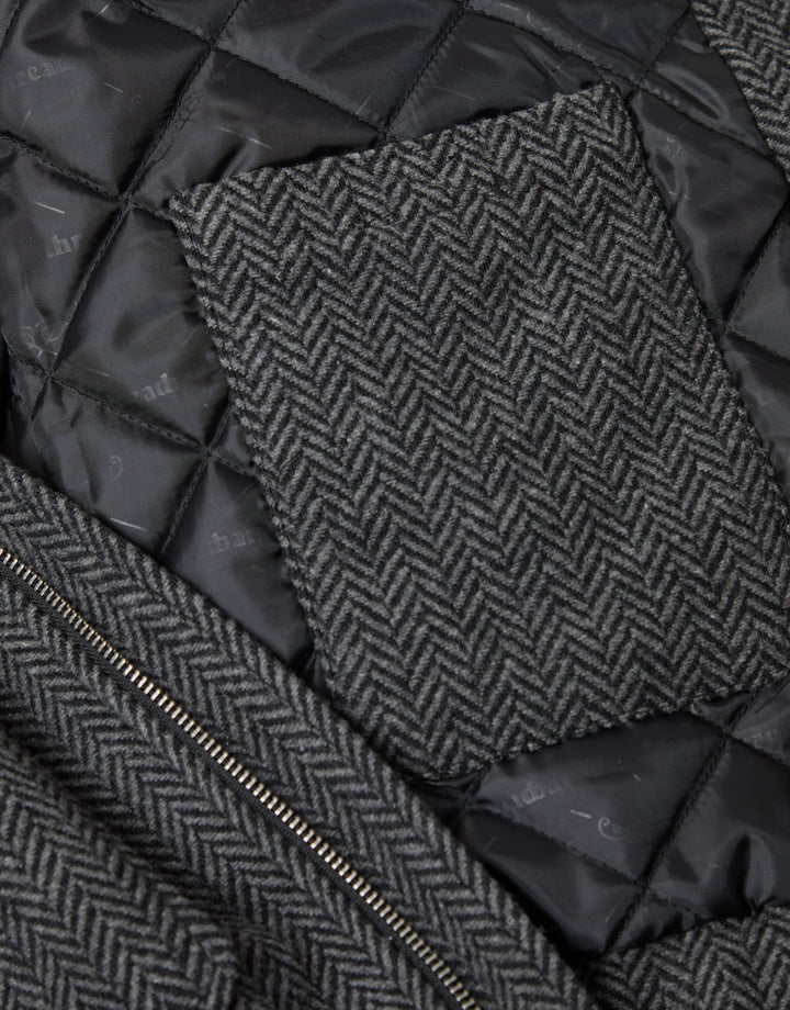 Threadbare Herringbone Faux Wool Collared Jacket in Slate Grey - detail