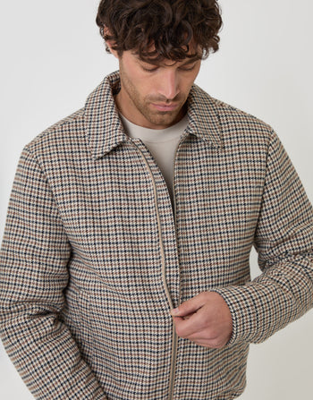 Threadbare Faux Wool Collared Jacket in Brown Check - front close