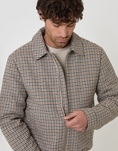 Threadbare Faux Wool Collared Jacket in Brown Check - front close