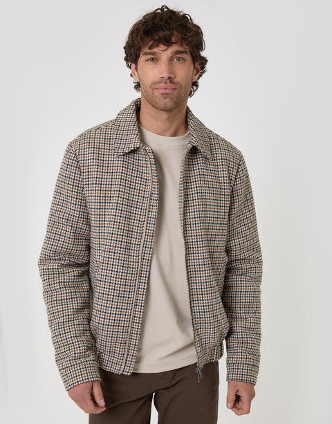 Threadbare Faux Wool Collared Jacket in Brown Check - front view