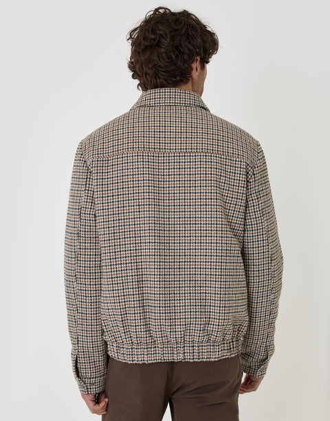 Threadbare Faux Wool Collared Jacket in Brown Check - back view