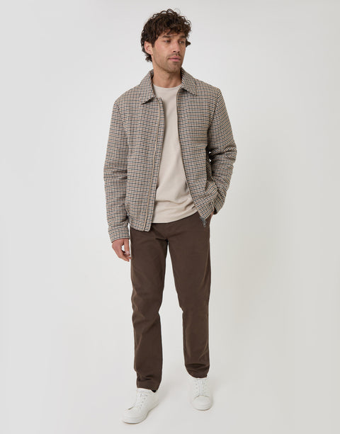 Threadbare Faux Wool Collared Jacket in Brown Check - full body