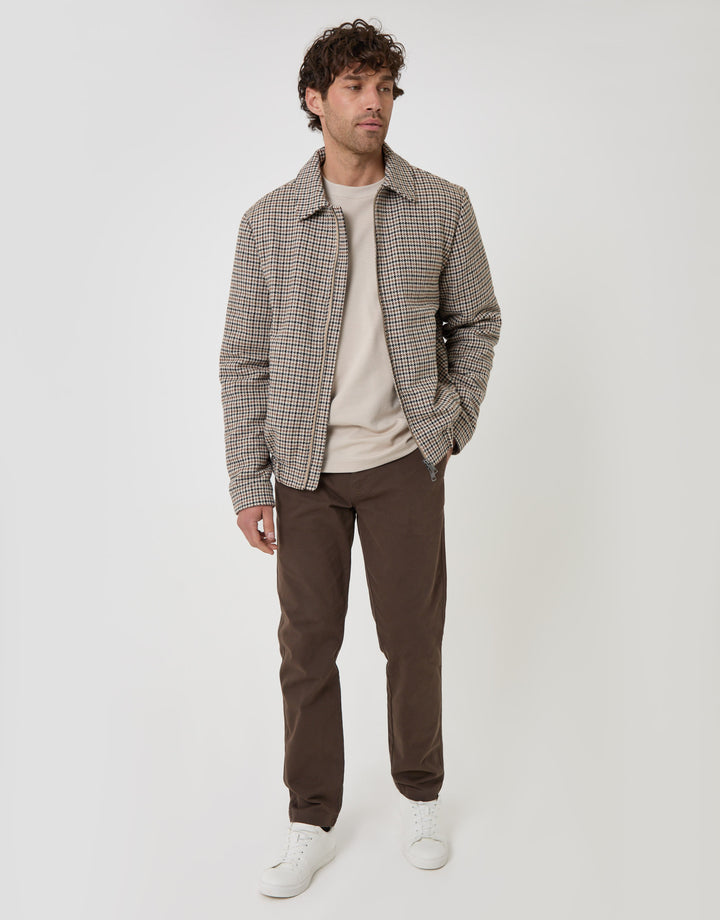 Threadbare Faux Wool Collared Jacket in Brown Check - full body