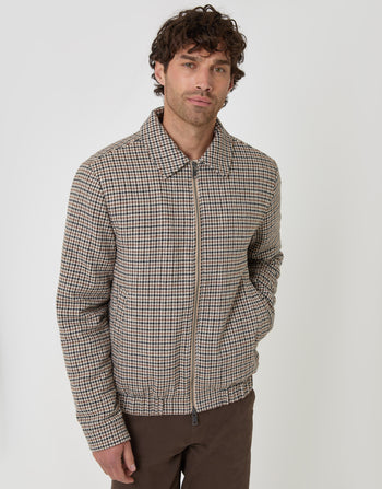 Threadbare Faux Wool Collared Jacket in Brown Check - close up