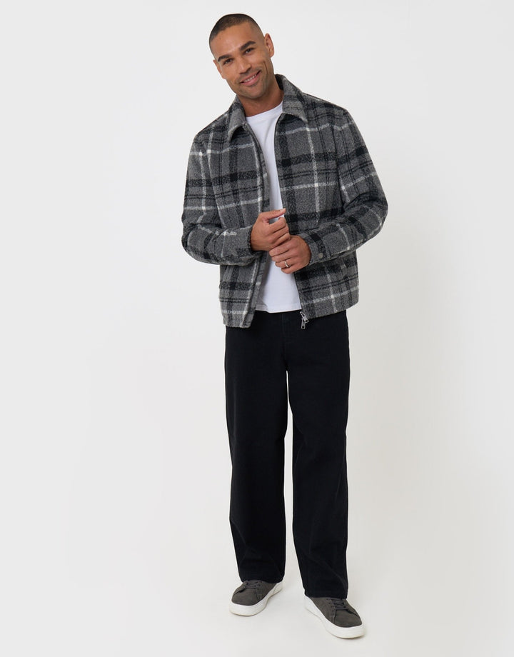 Faux Wool Collared Jacket in Charcoal Check