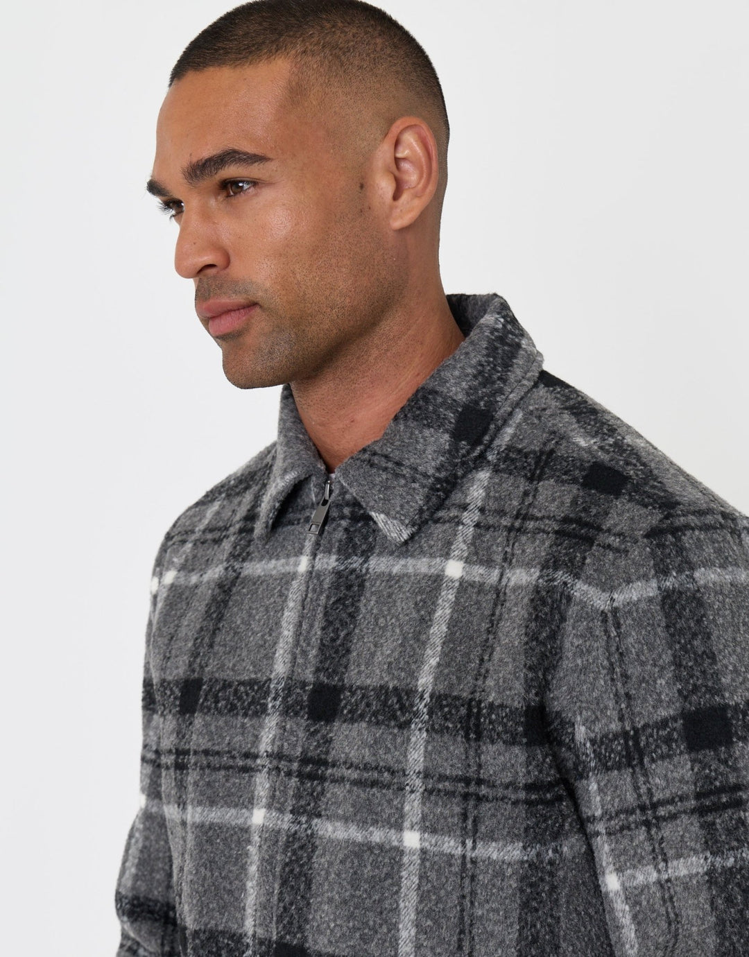 Faux Wool Collared Jacket in Charcoal Check