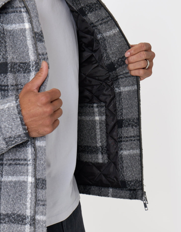 Faux Wool Collared Jacket in Charcoal Check