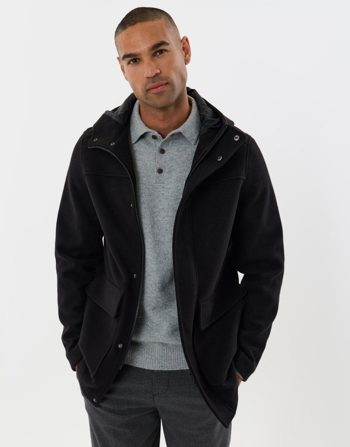 Threadbare Faux Wool Hooded Jacket in Black - front view open