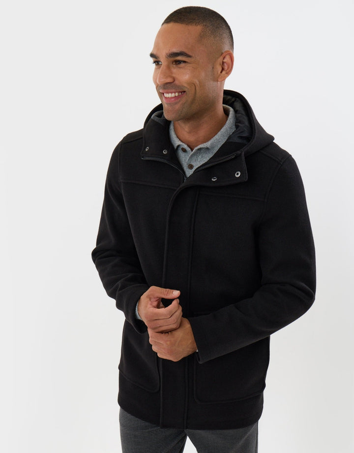 Threadbare Faux Wool Hooded Jacket in Black - side view