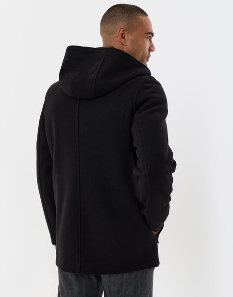 Threadbare Faux Wool Hooded Jacket in Black - back view