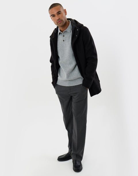 Threadbare Faux Wool Hooded Jacket in Black - full body