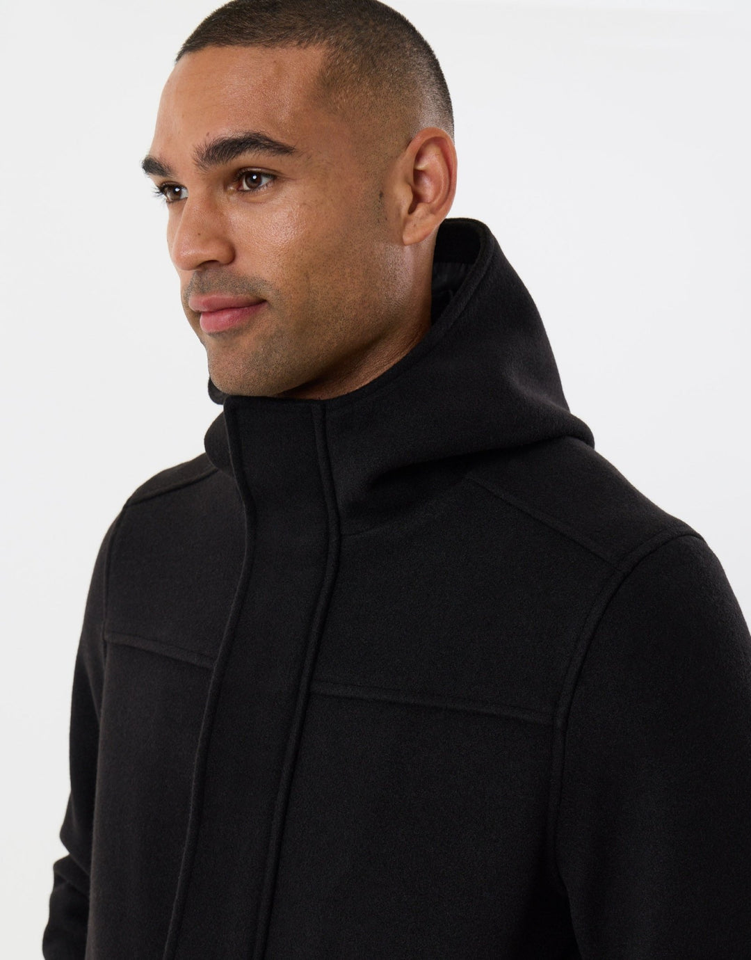 Threadbare Faux Wool Hooded Jacket in Black - close up