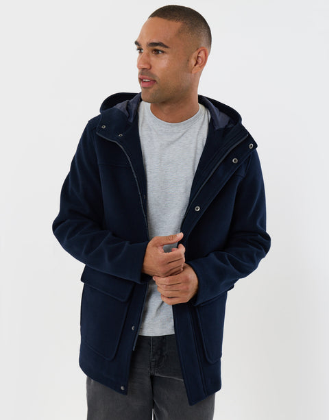 Threadbare Faux Wool Hooded Jacket in Navy - front view open