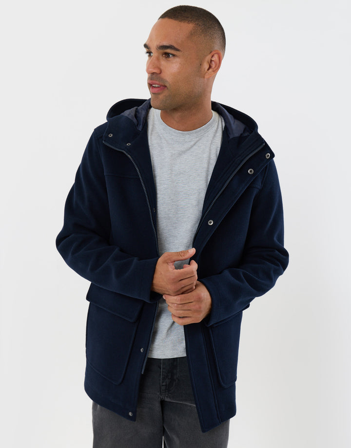 Threadbare Faux Wool Hooded Jacket in Navy - front view open