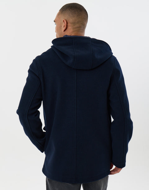 Threadbare Faux Wool Hooded Jacket in Navy - back view
