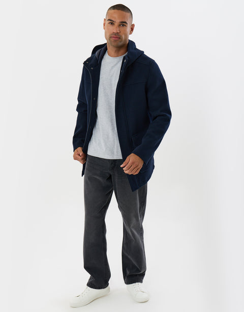 Threadbare Faux Wool Hooded Jacket in Navy - full body