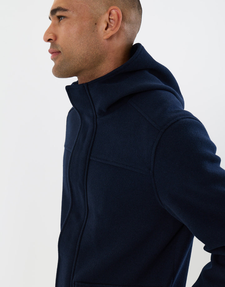 Threadbare Faux Wool Hooded Jacket in Navy - side view