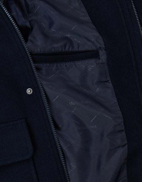 Threadbare Faux Wool Hooded Jacket in Navy - detail