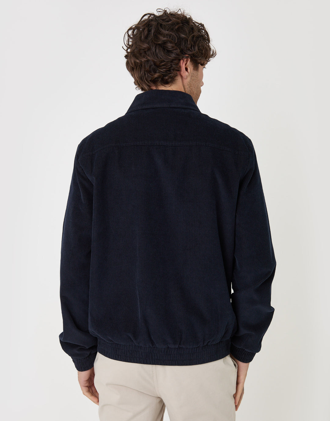 Threadbare Cotton Corduroy Harrington Jacket in Navy - back view