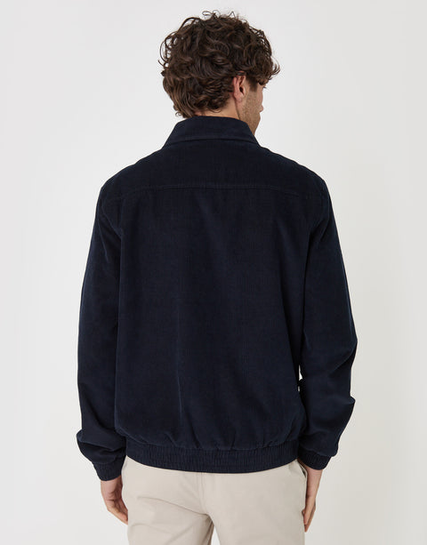 Threadbare Cotton Corduroy Harrington Jacket in Navy - back view