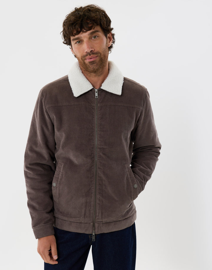Corduroy Jacket with Sherpa Collar & Lining in Taupe