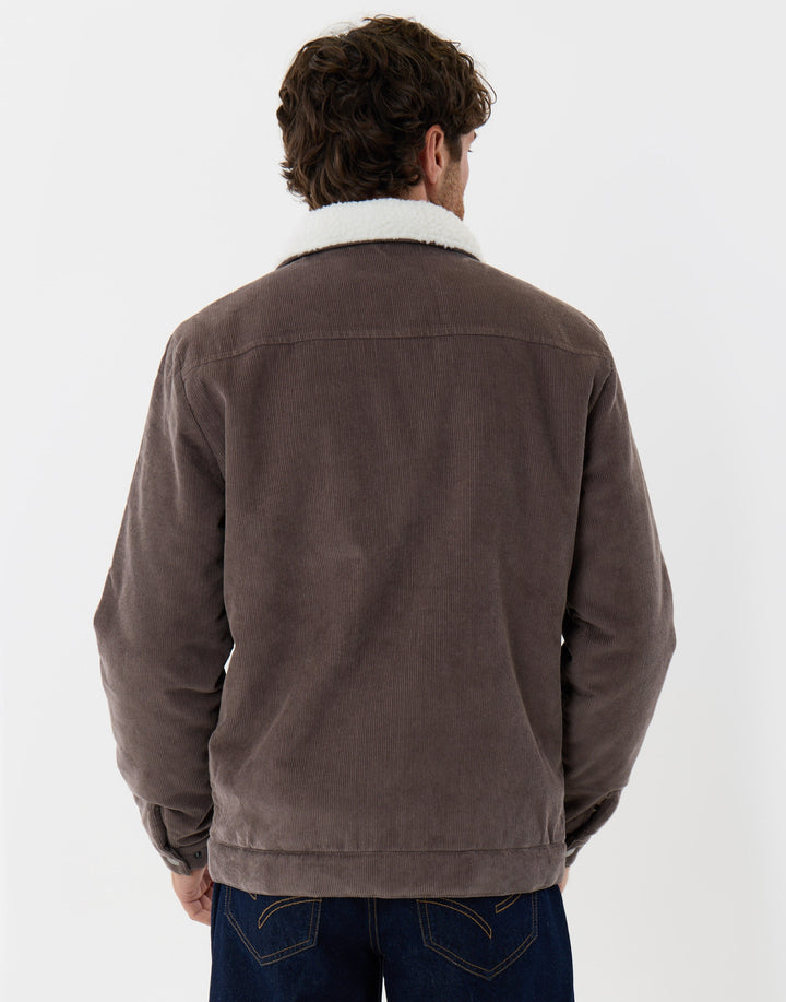 Corduroy Jacket with Sherpa Collar & Lining in Taupe