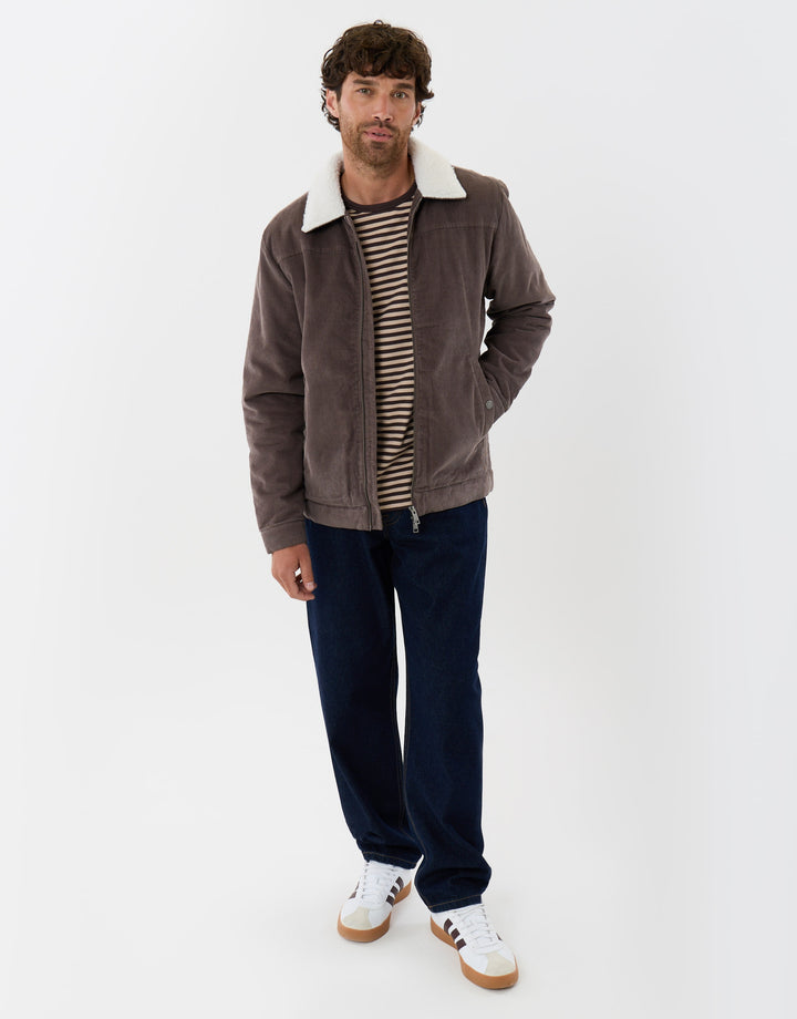 Corduroy Jacket with Sherpa Collar & Lining in Taupe
