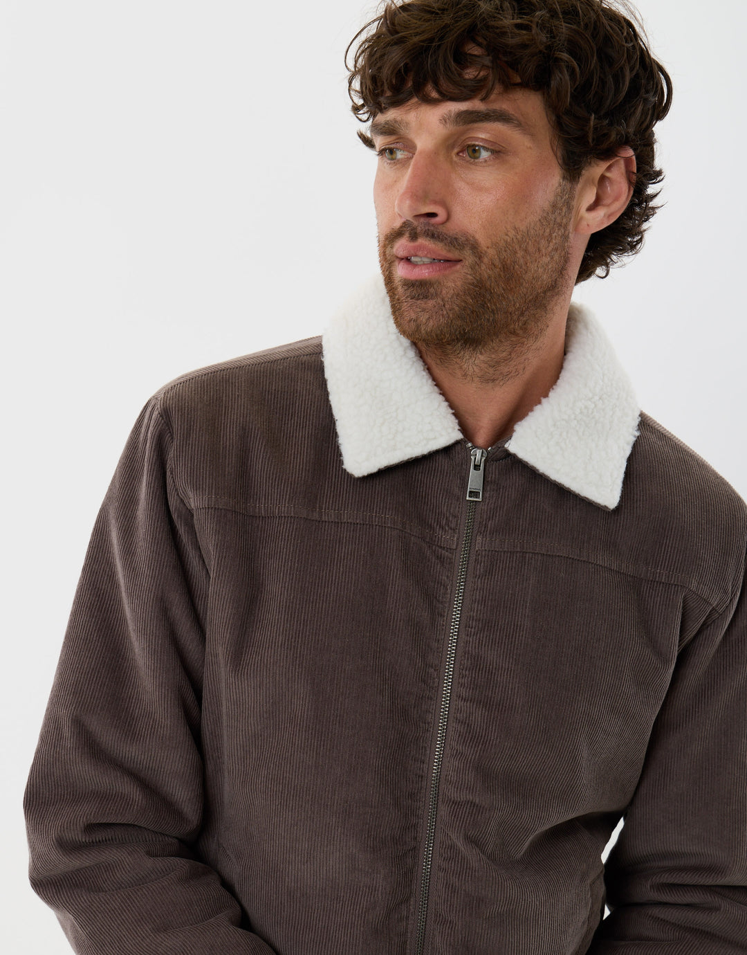 Corduroy Jacket with Sherpa Collar & Lining in Taupe