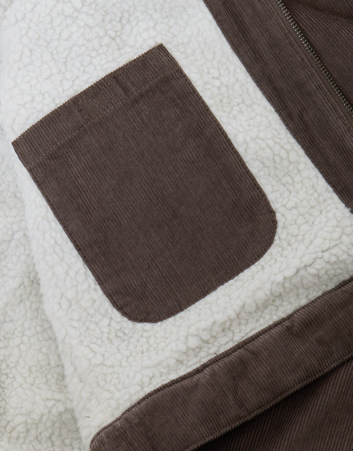 Corduroy Jacket with Sherpa Collar & Lining in Taupe