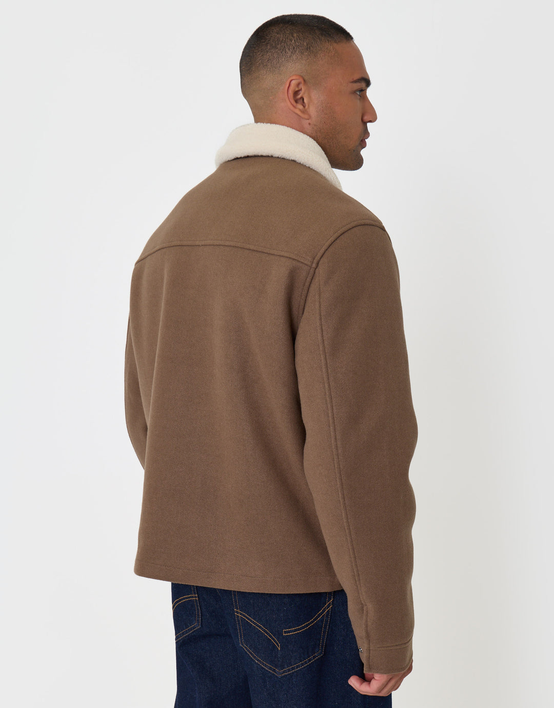 Zip Jacket with Sherpa Collar & Lining in Taupe
