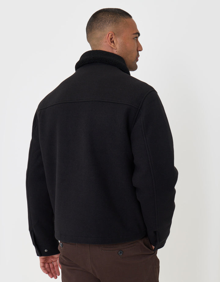 Zip Jacket with Sherpa Collar & Lining in Black