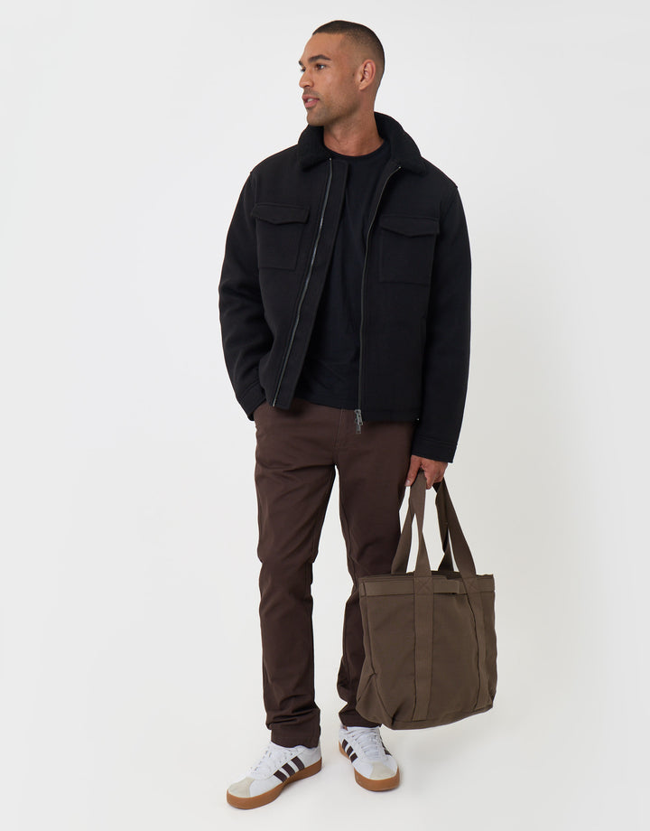Zip Jacket with Sherpa Collar & Lining in Black