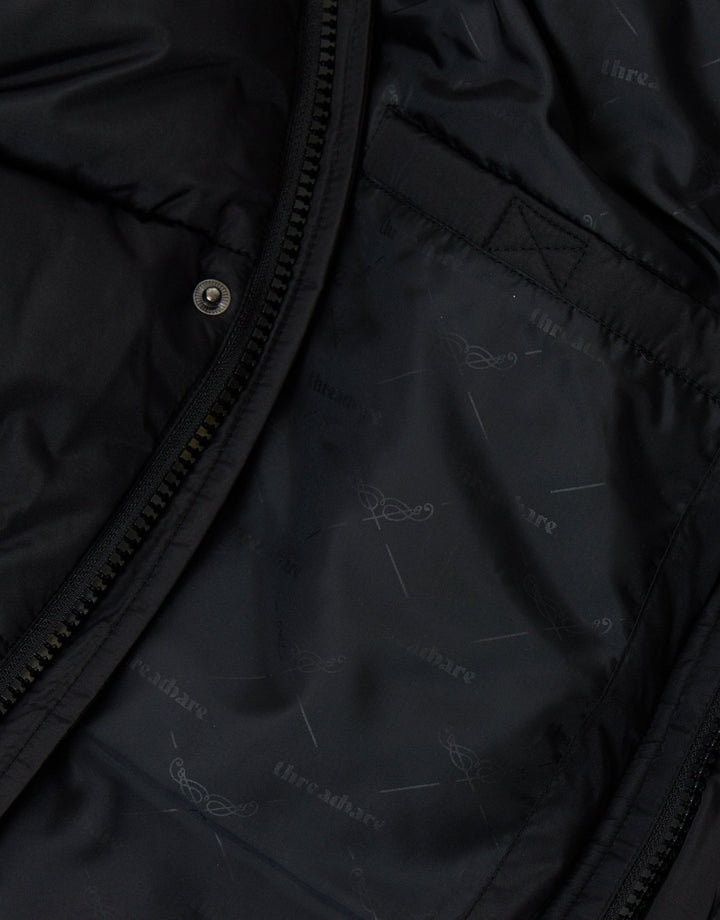 Longline Showerproof Puffer Coat with Fleece-Lined Hood in Black