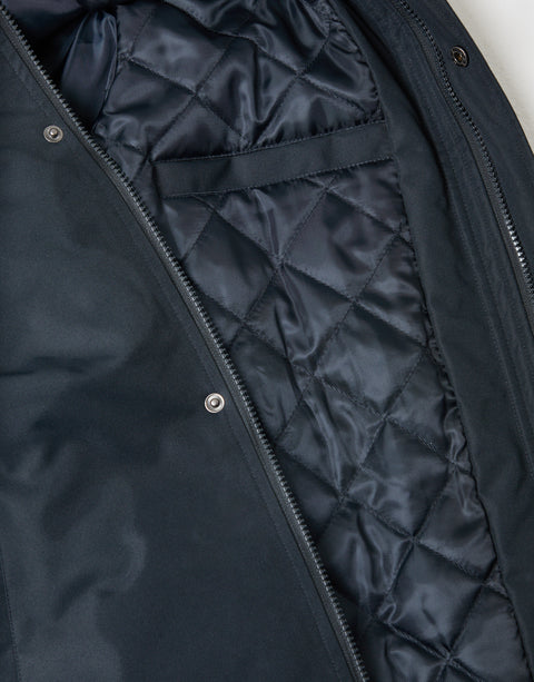 Threadbare Longline Showerproof Funnel Neck Coat in Navy - detail