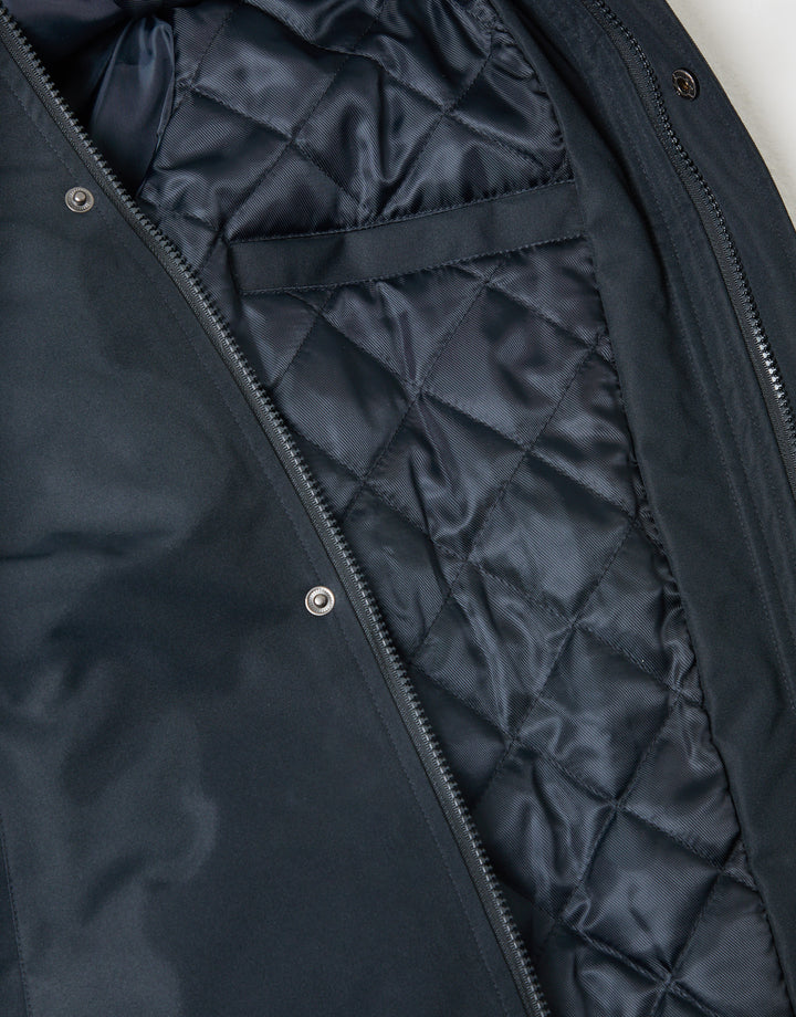 Threadbare Longline Showerproof Funnel Neck Coat in Navy - detail