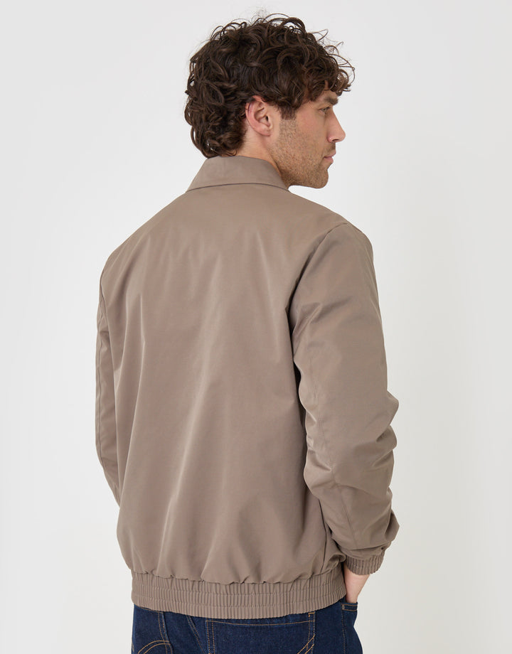 Threadbare Showerproof Canvas Collared Lightweight Jacket in Taupe - back view